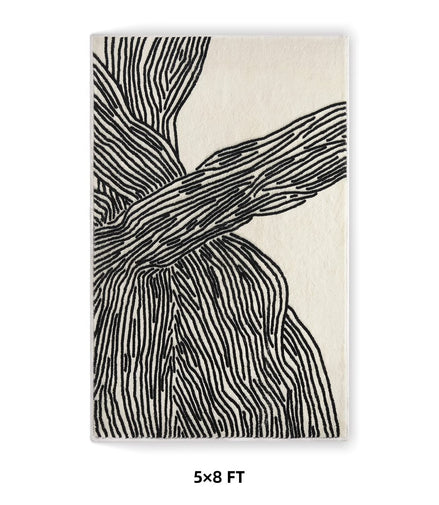 YIHOUSE 5×8 Ft Area Rugs, Abstract Washable Rug, Modern Black and White Rug for Bedroom Living Room Dining Room Office Playroom Nursery, Nonslip Throw Non-Shedding Thin Contemporary Striped Rugs