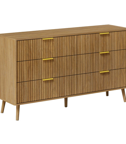 LYNSOM 55" Wide Fluted Dresser for Bedroom with 6 Drawer, Modern Chest of Drawers with Curved Profile Design and Metal Handles, Wood Dresser TV Stand & Storage Organizer for Living Room, Natural Oak