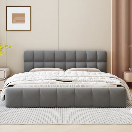 81.7" Upholstered Double Bed with Soft Linen Backrest