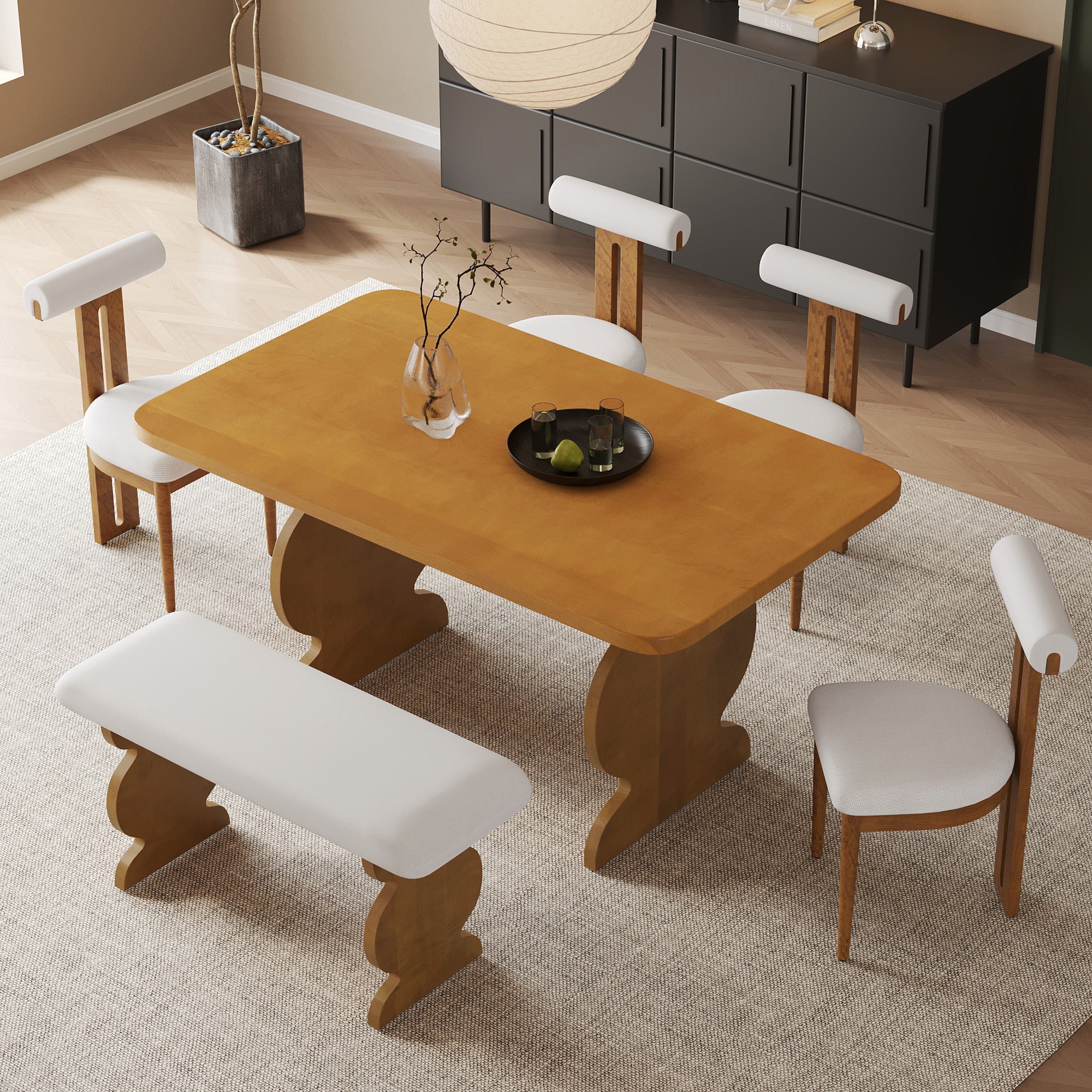 6-Piece Dining Set, Mid-Century Modern Table Set for 6