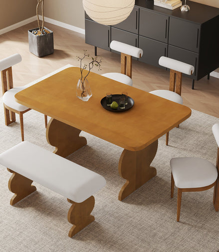 6-Piece Dining Set, Mid-Century Modern Table Set for 6