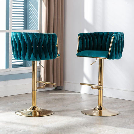 Modern Swivel Bar Stools Set of 2, Velvet Adjustable Height Barstool