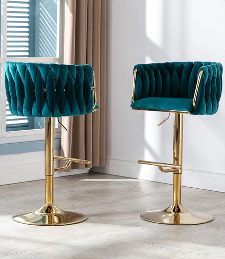 Modern Swivel Bar Stools Set of 2, Velvet Adjustable Height Barstool