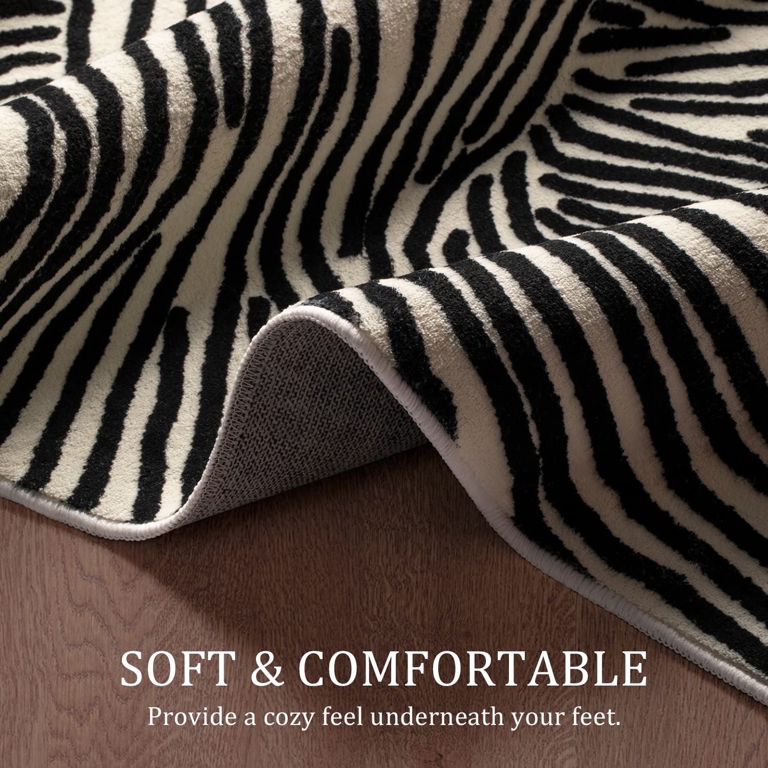 YIHOUSE 5×8 Ft Area Rugs, Abstract Washable Rug, Modern Black and White Rug for Bedroom Living Room Dining Room Office Playroom Nursery, Nonslip Throw Non-Shedding Thin Contemporary Striped Rugs