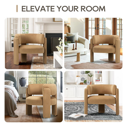 COLAMY Modern Velvet Accent Chairs Set of 2, Upholstered Barrel Chairs, Comfy Side Arm Chairs with 3 Legs for Living Room, Bedroom, Reading, Khaki