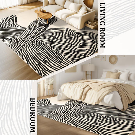 YIHOUSE 5×8 Ft Area Rugs, Abstract Washable Rug, Modern Black and White Rug for Bedroom Living Room Dining Room Office Playroom Nursery, Nonslip Throw Non-Shedding Thin Contemporary Striped Rugs