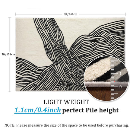 YIHOUSE 5×8 Ft Area Rugs, Abstract Washable Rug, Modern Black and White Rug for Bedroom Living Room Dining Room Office Playroom Nursery, Nonslip Throw Non-Shedding Thin Contemporary Striped Rugs