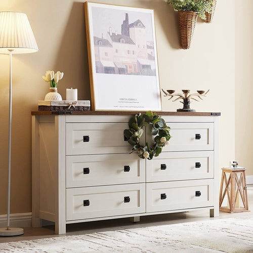 Rustic White Dresser with 6 Drawers