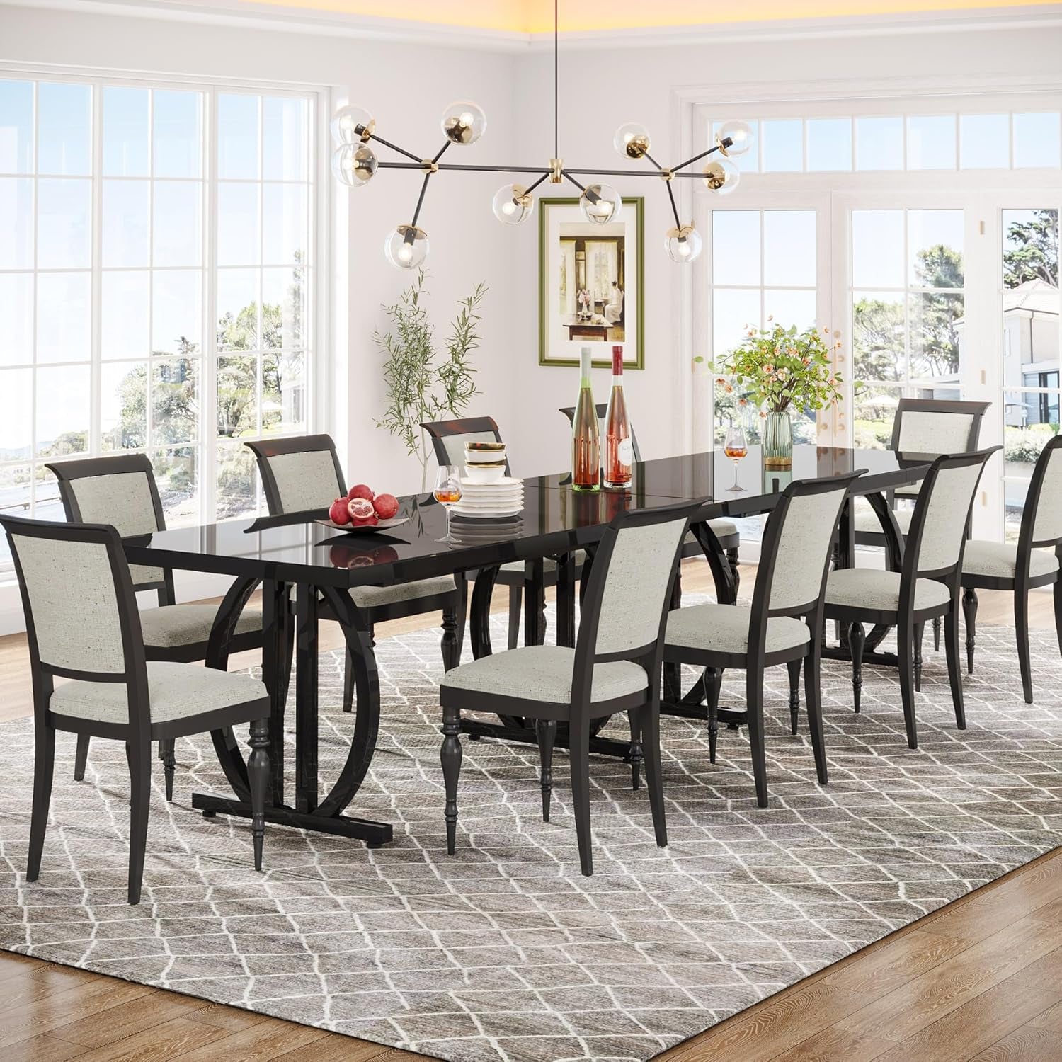 Black Dining Table for 4 to 6 People, 63-Inch