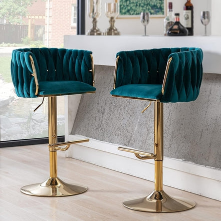 Modern Swivel Bar Stools Set of 2, Velvet Adjustable Height Barstool