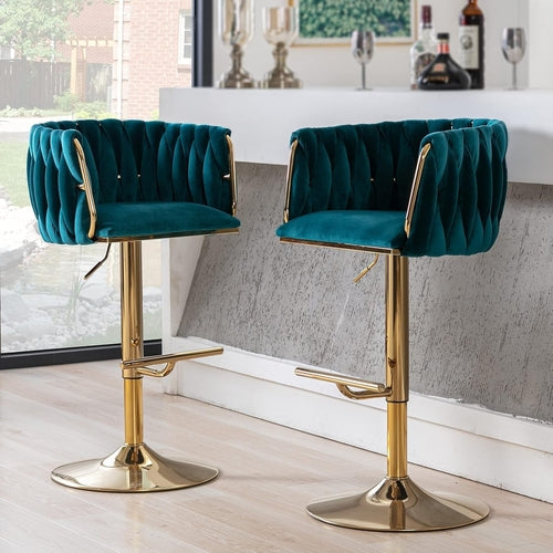 Modern Swivel Bar Stools Set of 2, Velvet Adjustable Height Barstool