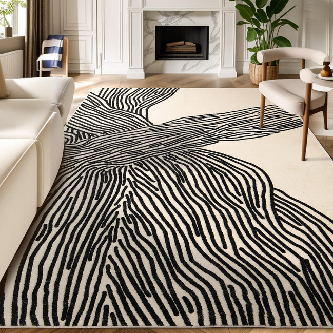 YIHOUSE 5×8 Ft Area Rugs, Abstract Washable Rug, Modern Black and White Rug for Bedroom Living Room Dining Room Office Playroom Nursery, Nonslip Throw Non-Shedding Thin Contemporary Striped Rugs