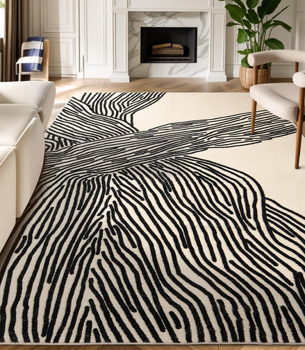 YIHOUSE 5×8 Ft Area Rugs, Abstract Washable Rug, Modern Black and White Rug for Bedroom Living Room Dining Room Office Playroom Nursery, Nonslip Throw Non-Shedding Thin Contemporary Striped Rugs