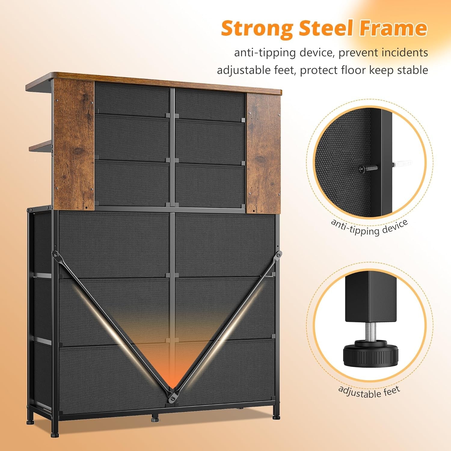 Bedroom Dresser with LED Lights (12 Drawers)