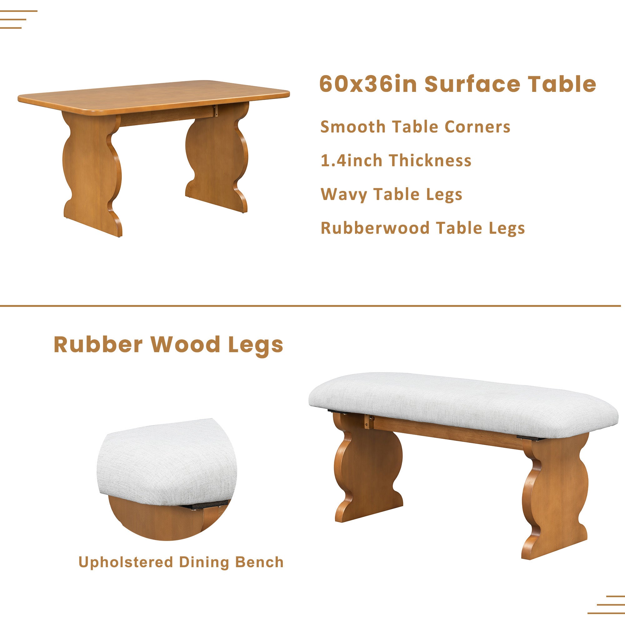 6-Piece Dining Set, Mid-Century Modern Table Set for 6