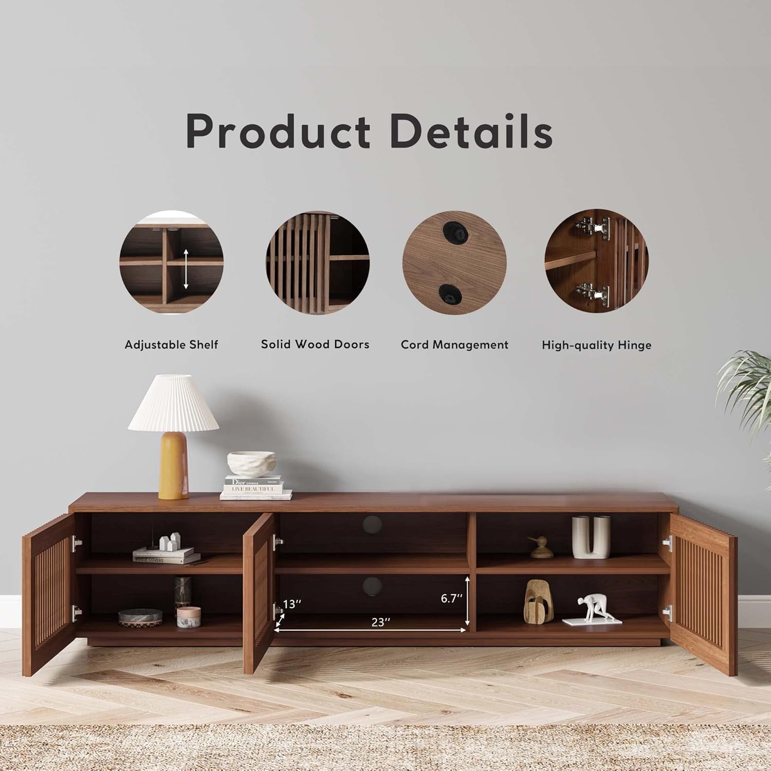 Mid Century Modern TV Stand, Solid Wood Media Console for 65 Inch TV