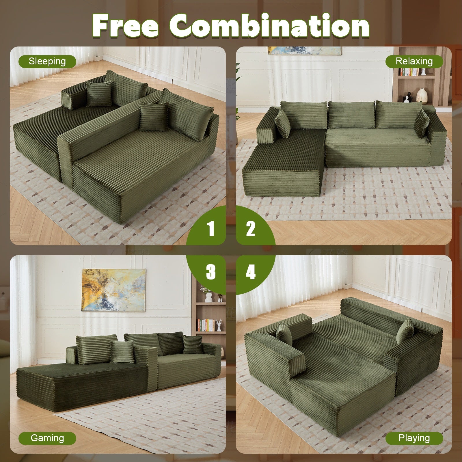 Olive L-Shaped Compression Sofa