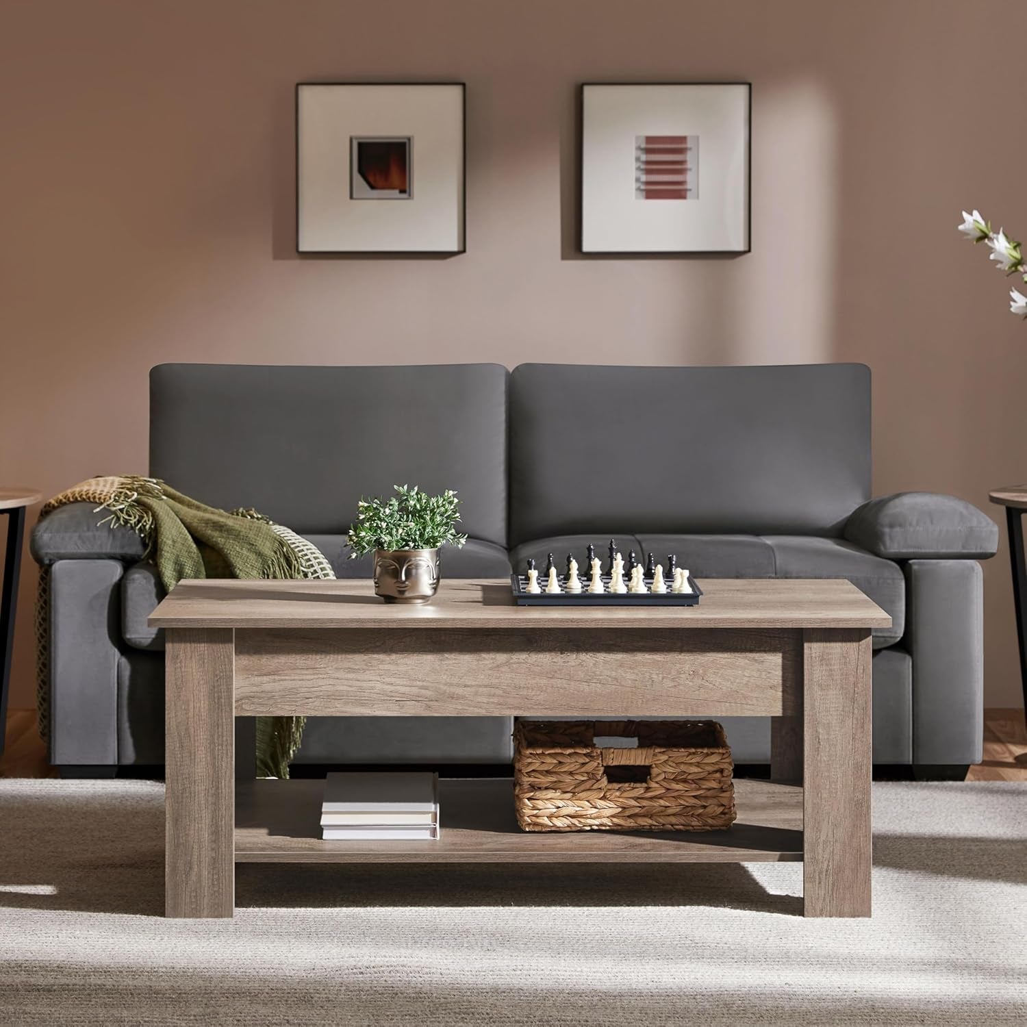 Lift Top Coffee Table with Hidden Compartment and Storage Shelf