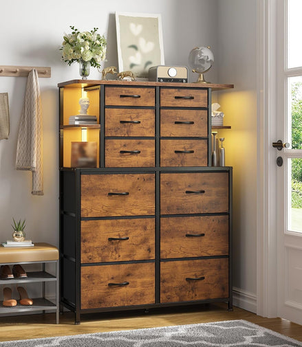 Bedroom Dresser with LED Lights (12 Drawers)