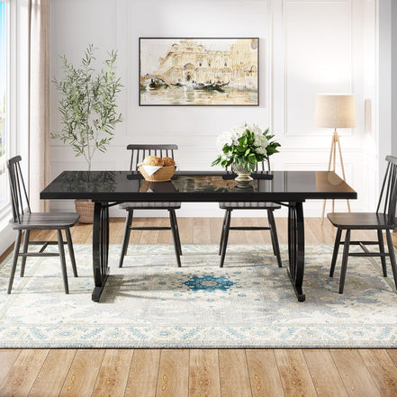 Black Dining Table for 4 to 6 People, 63-Inch