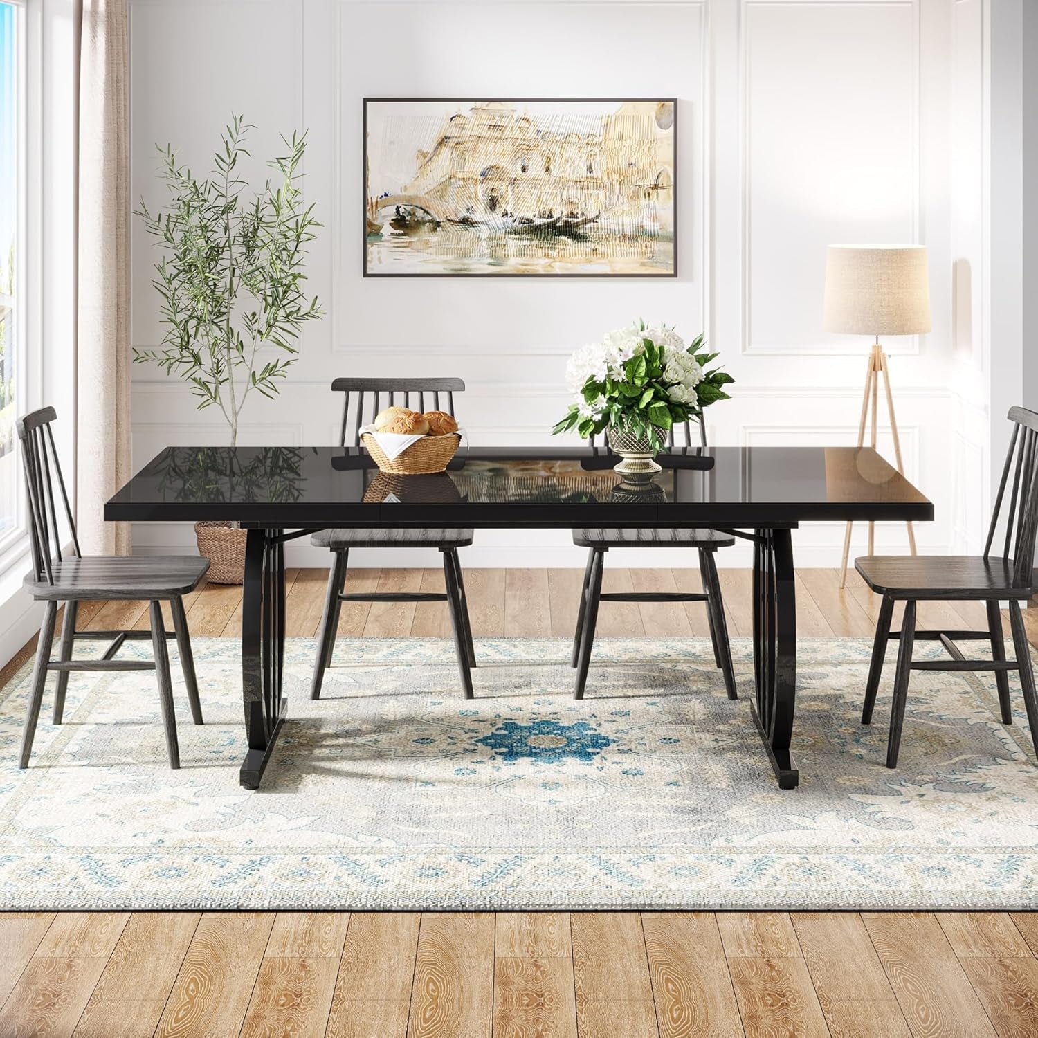 Black Dining Table for 4 to 6 People, 63-Inch
