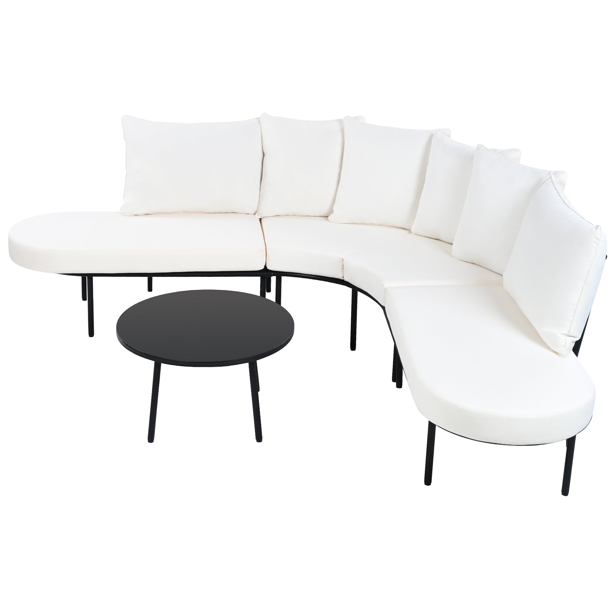 Patio Half- Moon Curved Outdoor Furniture Sofa Set with Coffee Table,