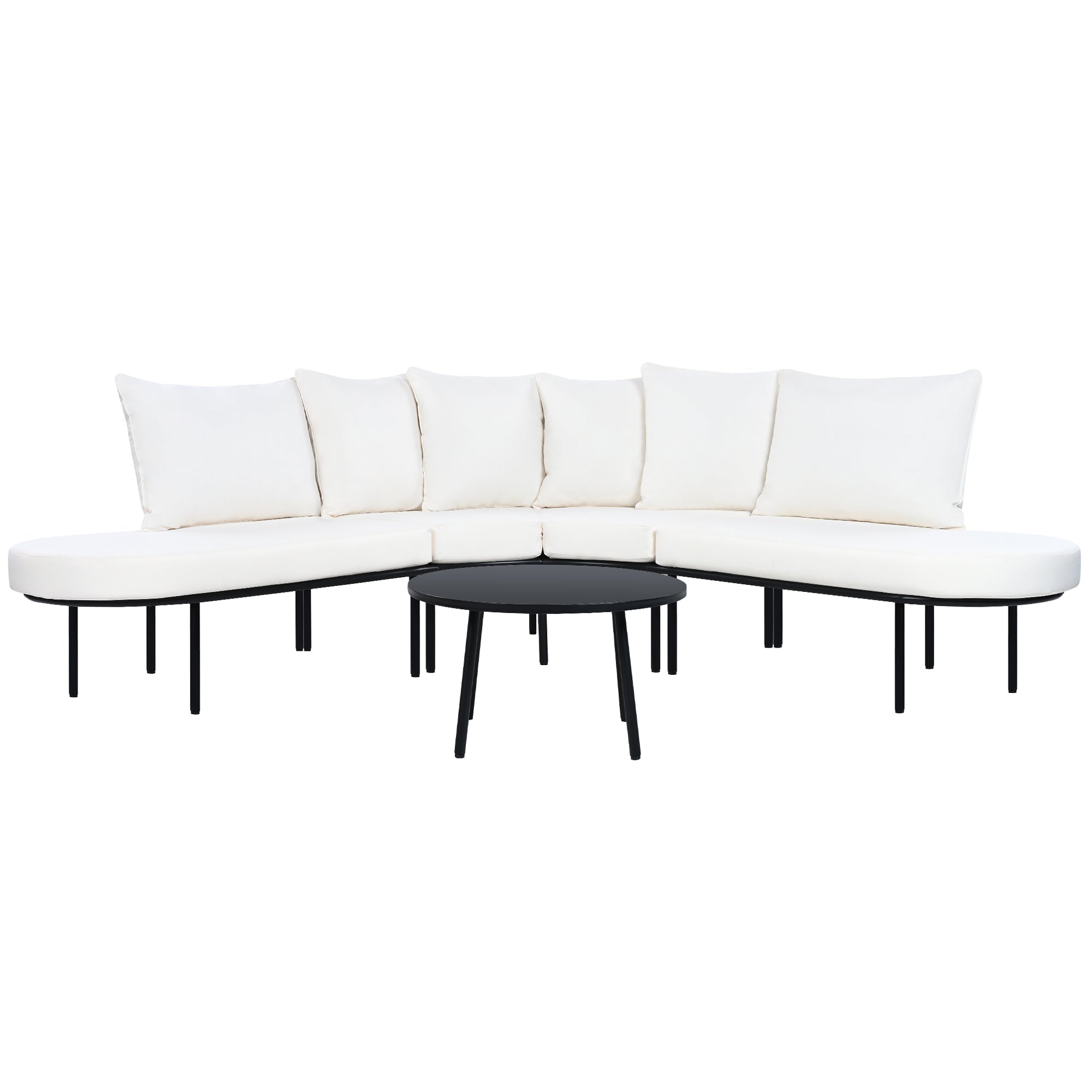 Patio Half- Moon Curved Outdoor Furniture Sofa Set with Coffee Table,