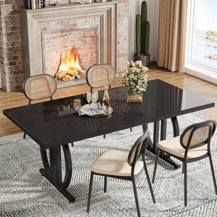 Black Dining Table for 4 to 6 People, 63-Inch