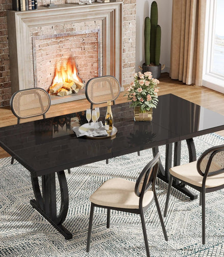 Black Dining Table for 4 to 6 People, 63-Inch