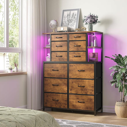 Bedroom Dresser with LED Lights (12 Drawers)