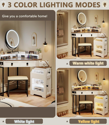 White Corner Glass Top Vanity