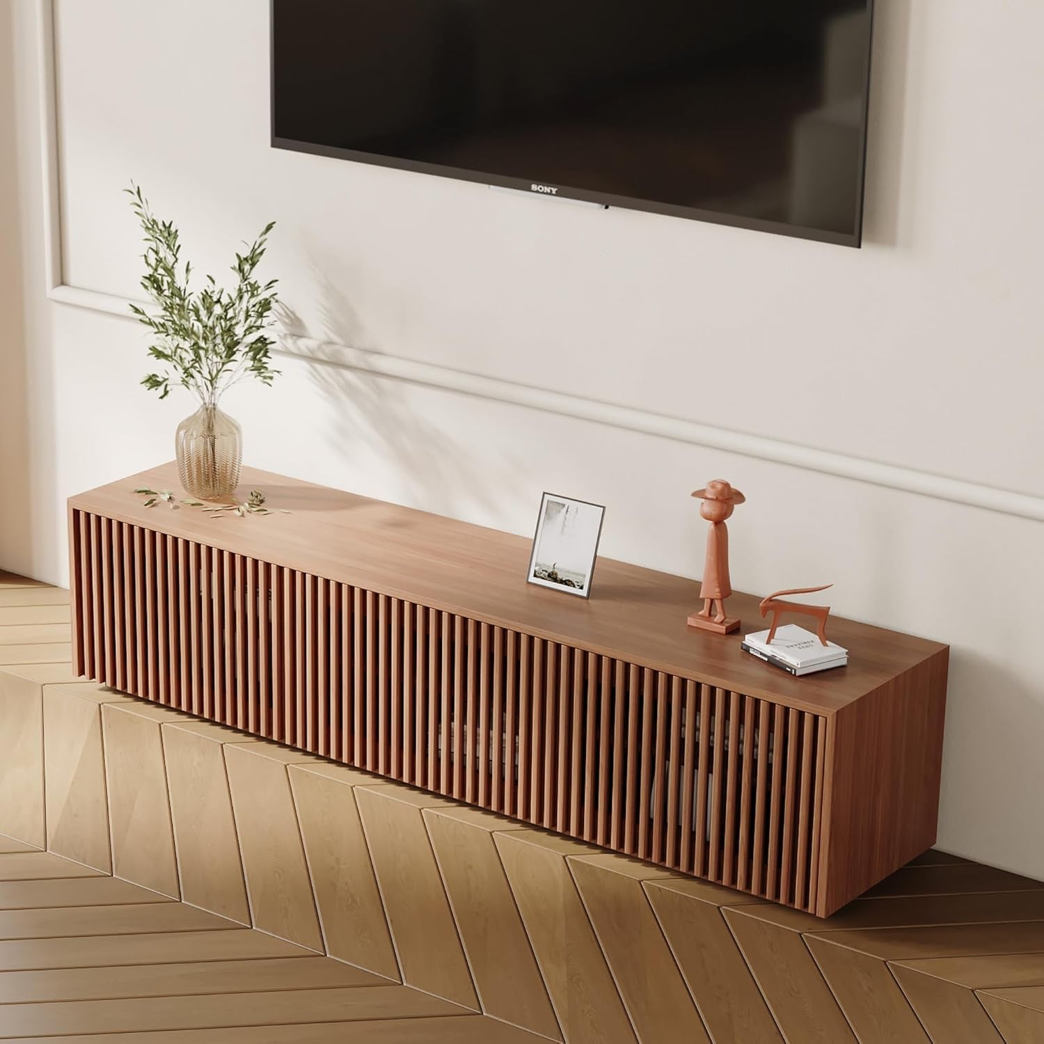 Mid Century Modern TV Stand, Solid Wood Media Console for 65 Inch TV