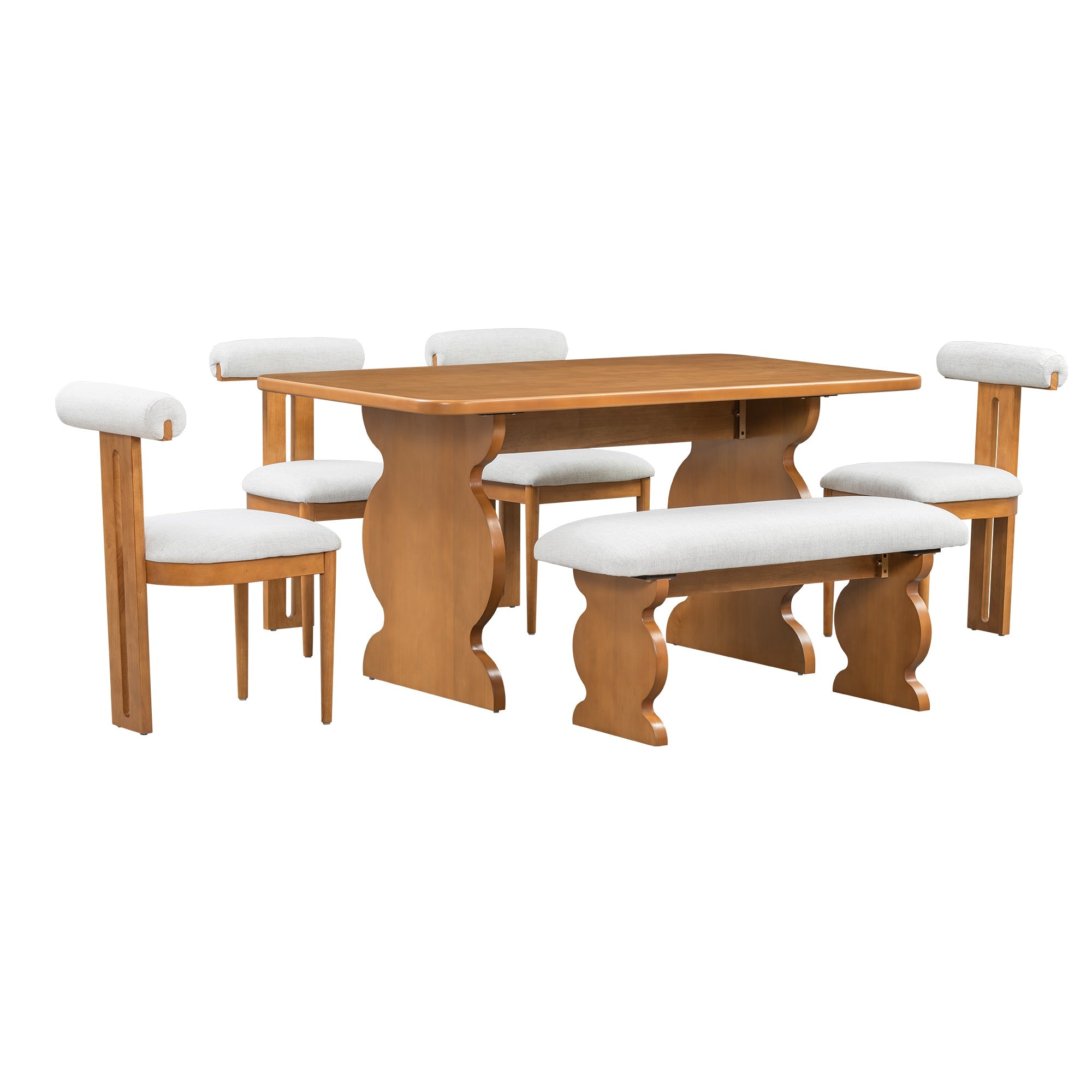 6-Piece Dining Set, Mid-Century Modern Table Set for 6