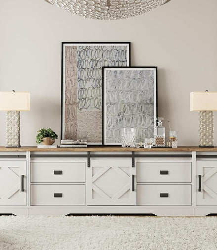 98.4" Wide TV Stand for Tvs up to 110",Faux Bark Finish Wood