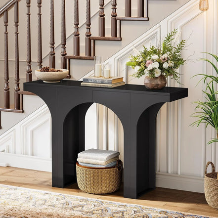 47-Inch Modern Black Console Table for Entryway, Narrow Sofa Table with Arched Design, Foyer Accent Table for Hallway