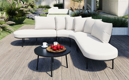 Patio Half- Moon Curved Outdoor Furniture Sofa Set with Coffee Table,
