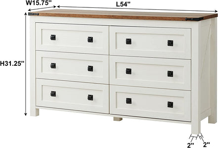 Rustic White Dresser with 6 Drawers