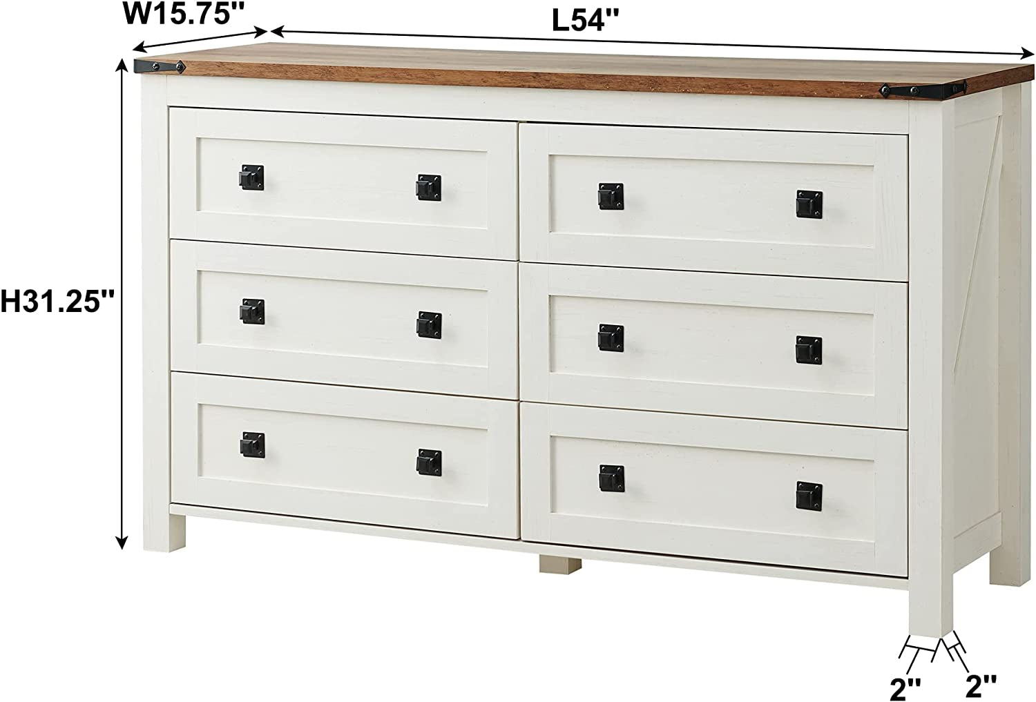 Rustic White Dresser with 6 Drawers