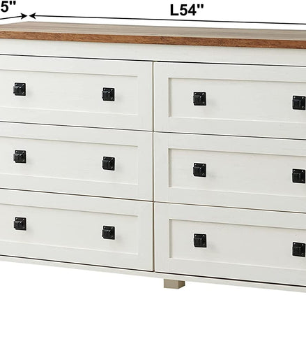 Rustic White Dresser with 6 Drawers