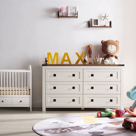 Rustic White Dresser with 6 Drawers