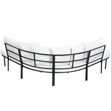 Patio Half- Moon Curved Outdoor Furniture Sofa Set with Coffee Table,