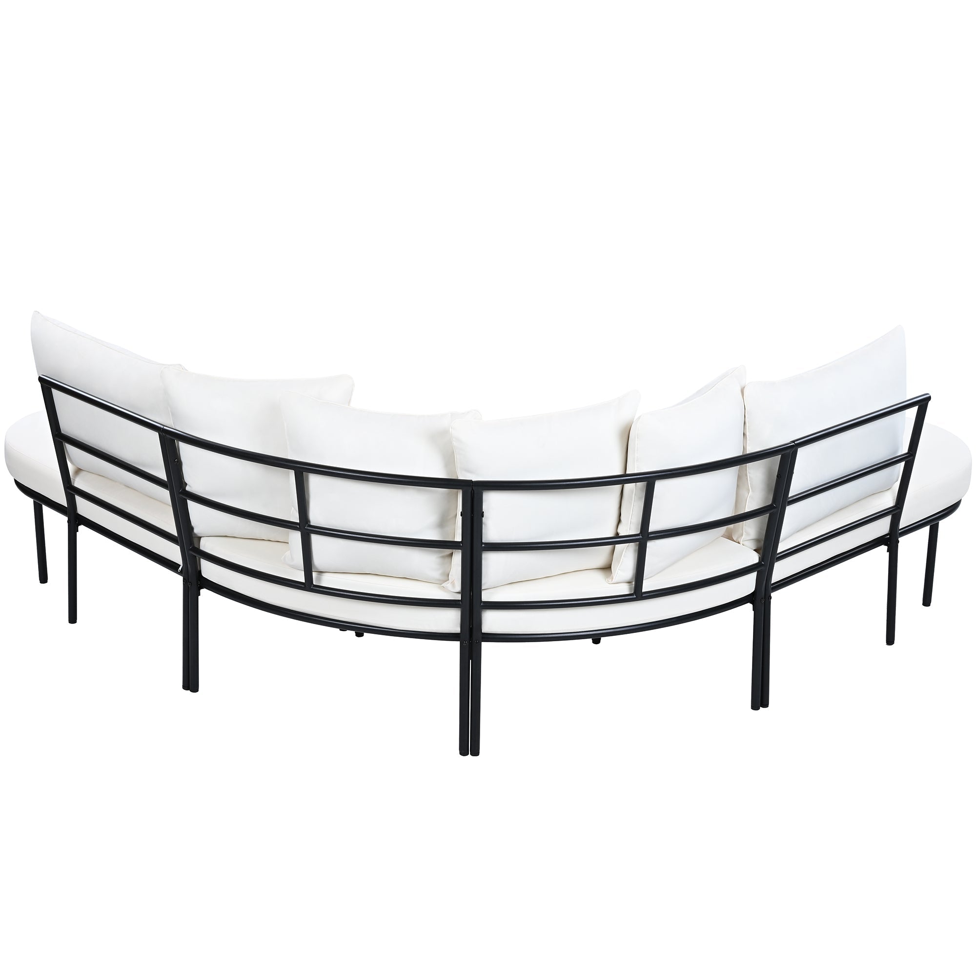 Patio Half- Moon Curved Outdoor Furniture Sofa Set with Coffee Table,