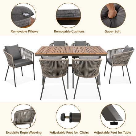 7 Pieces Patio Dining Set, All-Weather Outdoor Furniture Set