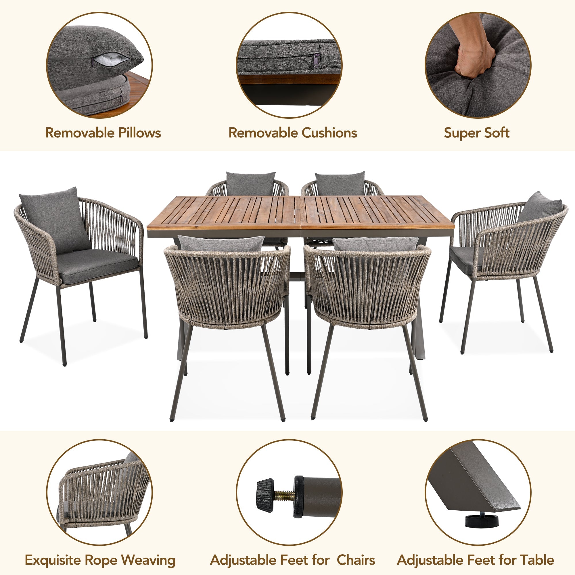 7 Pieces Patio Dining Set, All-Weather Outdoor Furniture Set