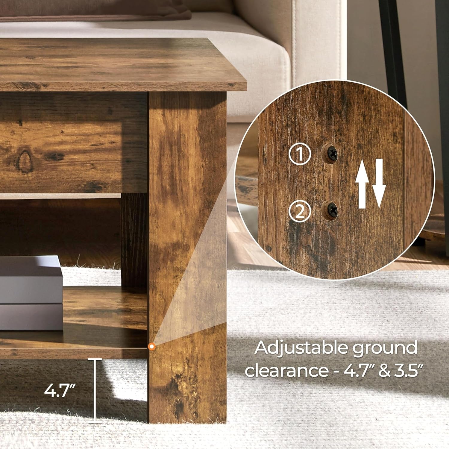47.5-inch Lift Top Coffee Table with Hidden Compartment