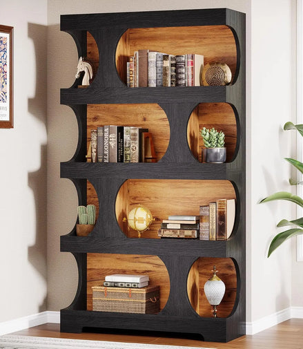 Black Bookcase, Modern Bookshelf, 4-Tier Freestanding Display Shelf with Classic Shape for Living Room, Home Office