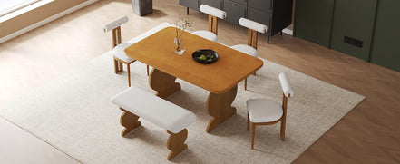 6-Piece Dining Set, Mid-Century Modern Table Set for 6
