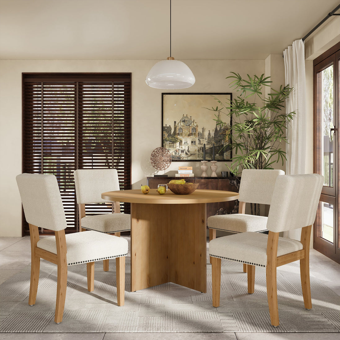Modern 5-Piece Round Dining Table Set Pedestal Kitchen Table Set