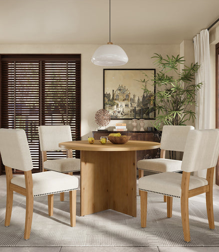 Modern 5-Piece Round Dining Table Set Pedestal Kitchen Table Set