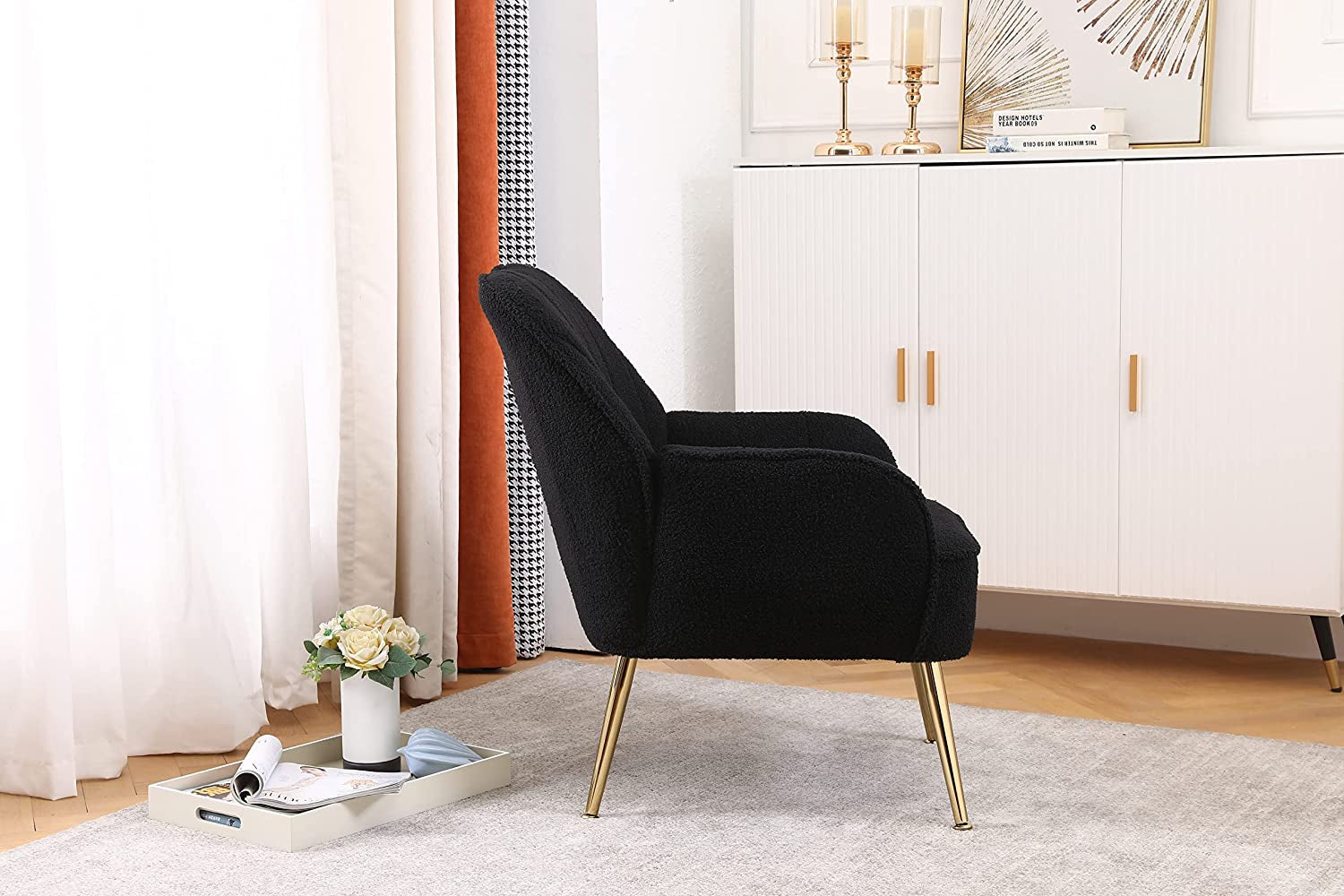 Golden-Legged Black Teddy Chair